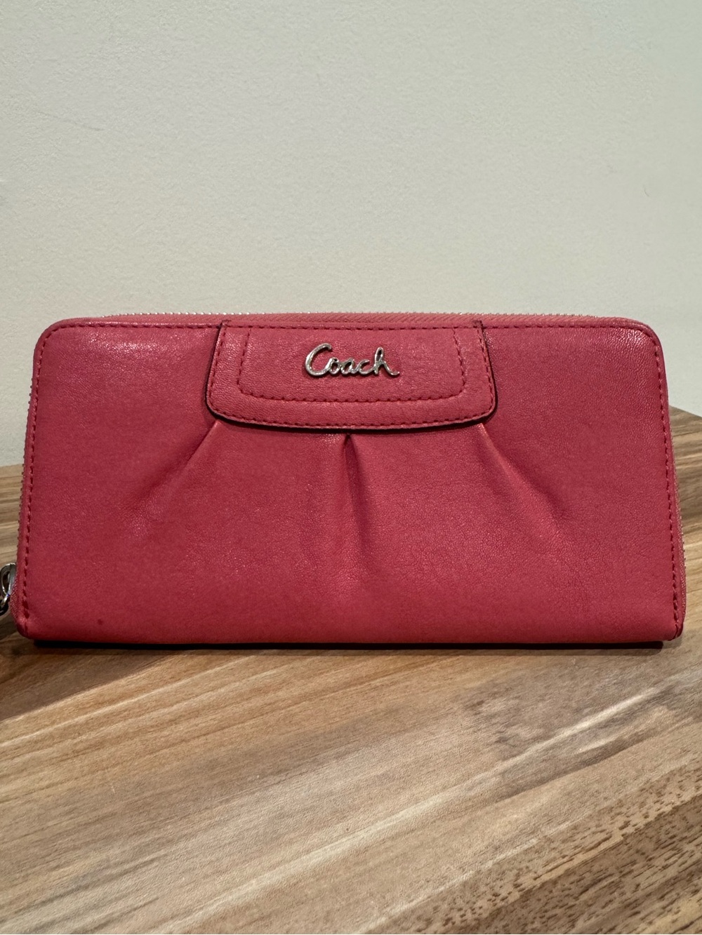 Coach Pink Leather Accordion Zip Wallet